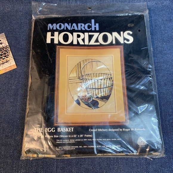 MONARCH HORIZONS Crewel Kit The Egg Basket 16x20 1979 Roger Reinardy Cottagecore - Picture 1 of 7